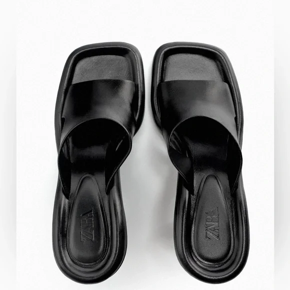 Zara | Black Leather Heeled Mules - Picture 5 of 12